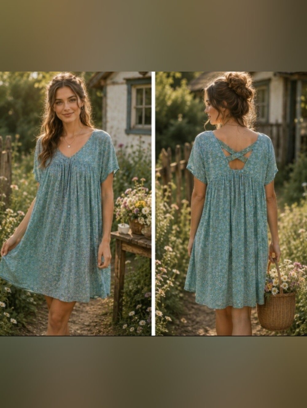 LAST CHANCE!! Veveret Teal Floral Short Sleeve Dress NWOT Medium Cottagecore